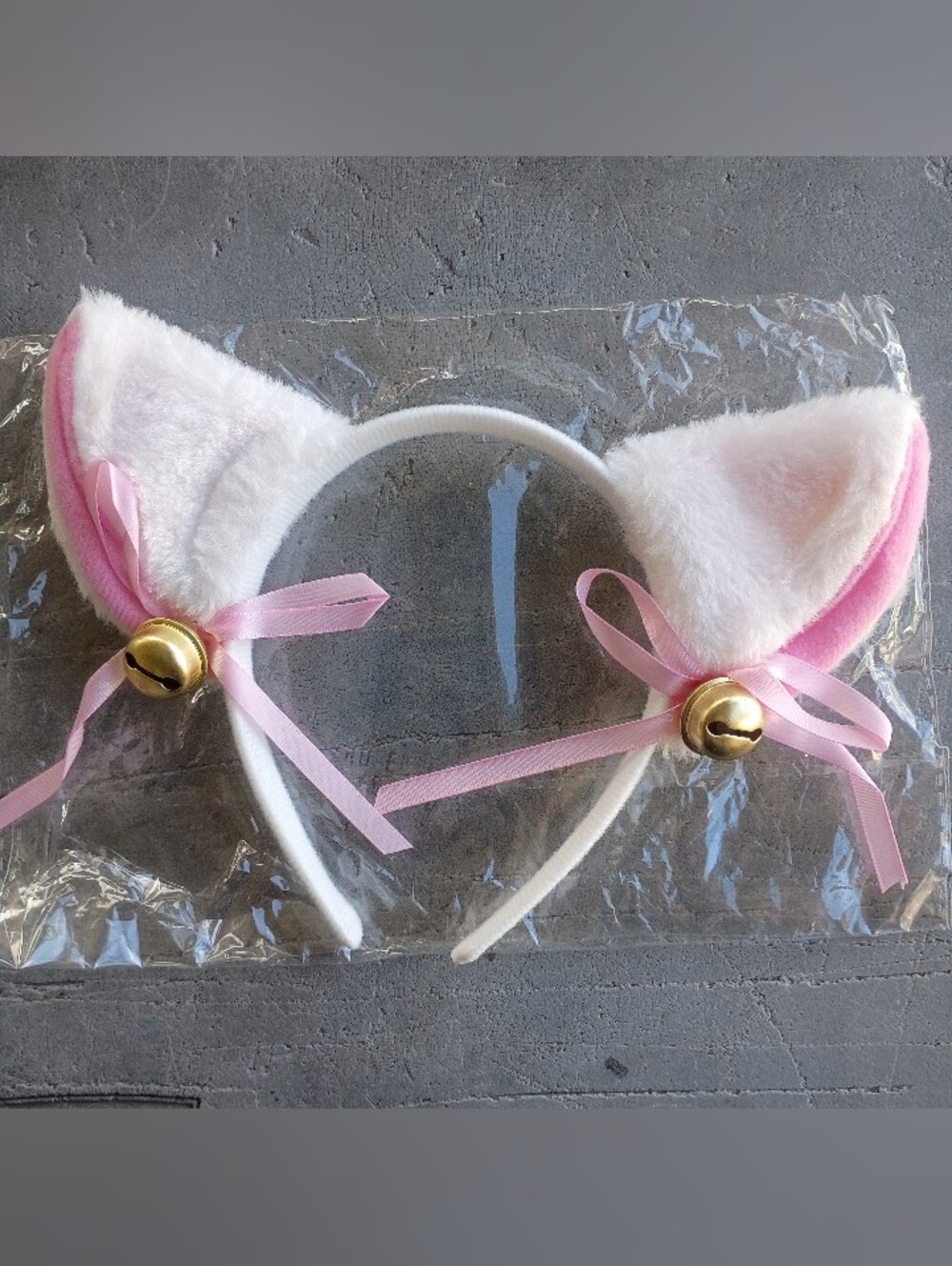 Pink & White Cat Ear Headband with Bells - Picture 1 of 3
